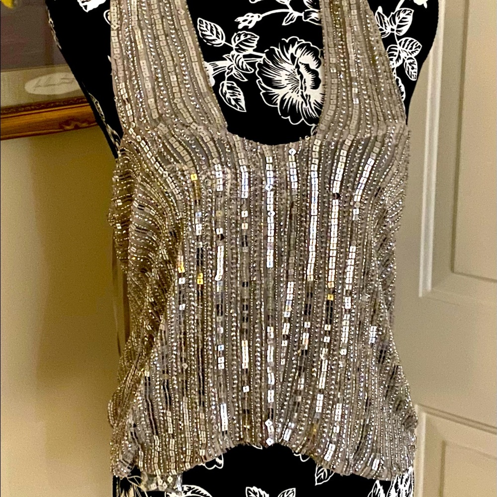 Parker beaded silk halter top